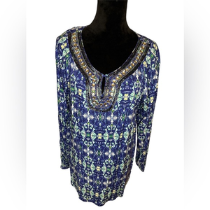 Jones New York Size Large Multicolor Blouse with Embellished Neckline‎